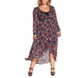 CITY CHIC Trendy Plus Size Floral-print High-low Maxi Dress Size XXL